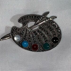 vintage 925 STERLING artist palette SEMI PRECIOUS paint CABOCHONS marcasite